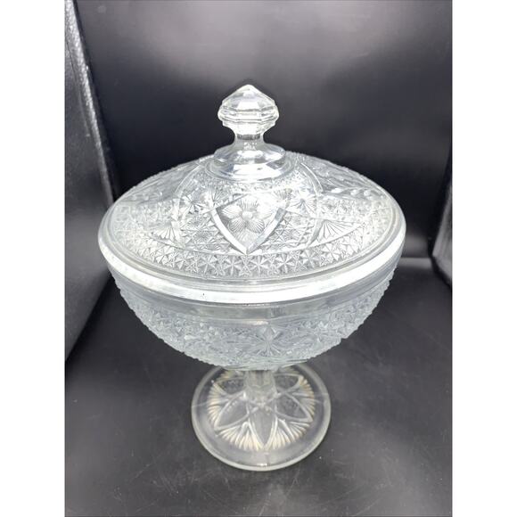 Vtg Depression Glass Classical Covered Pedestal Candy Dish Bowl Lidded **CHIP** - Picture 3 of 13